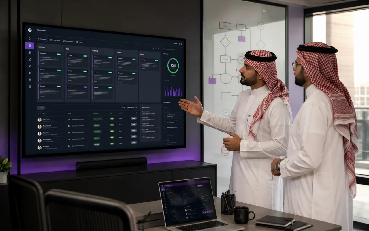 فريق تقني سعودي يراجع منصة أعمال مخصصة وتدفقات التشغيل