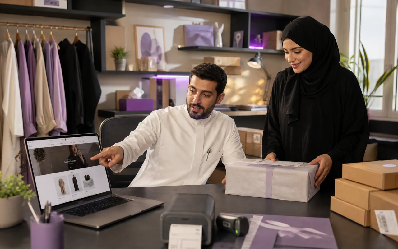 فريق منشأة سعودية يدير متجراً إلكترونياً ويجهز الطلبات للشحن